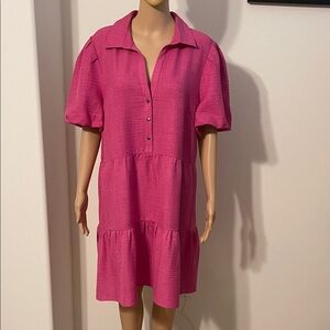 NWT DKNY Pink Short Sleeve Tiered Dress